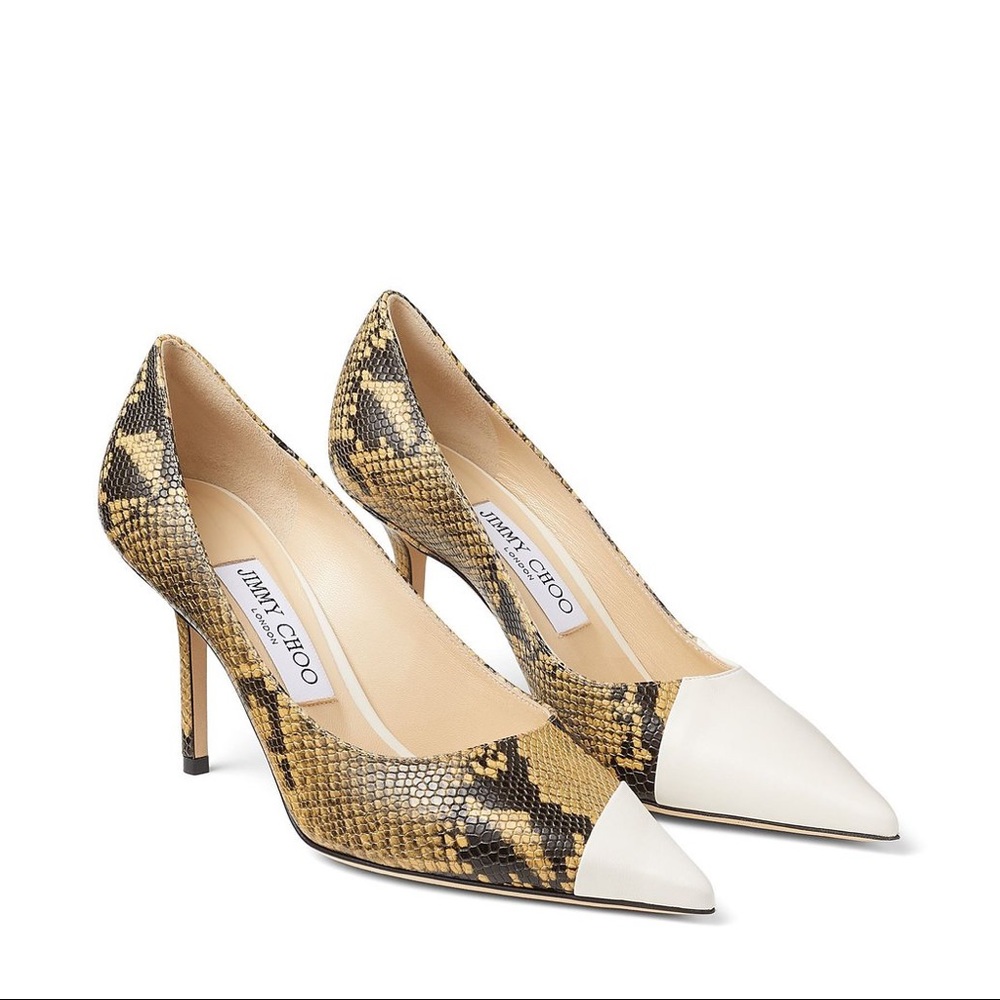 Jimmy Choo Asymmetric Nappa Snake Printed Leather Heels size 37